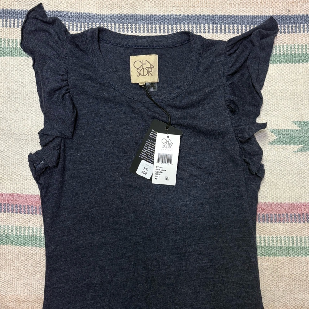 Chaser Brand Women’s XS Mini Ruffled Sleeve Navy Blue Dress NWT Rayon Blend Soft - Picture 2 of 6